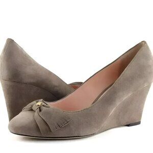 Kate Spade Neutral Taupe Beige Tan Leather Minimalist Suede Pump Wedges Heels 7